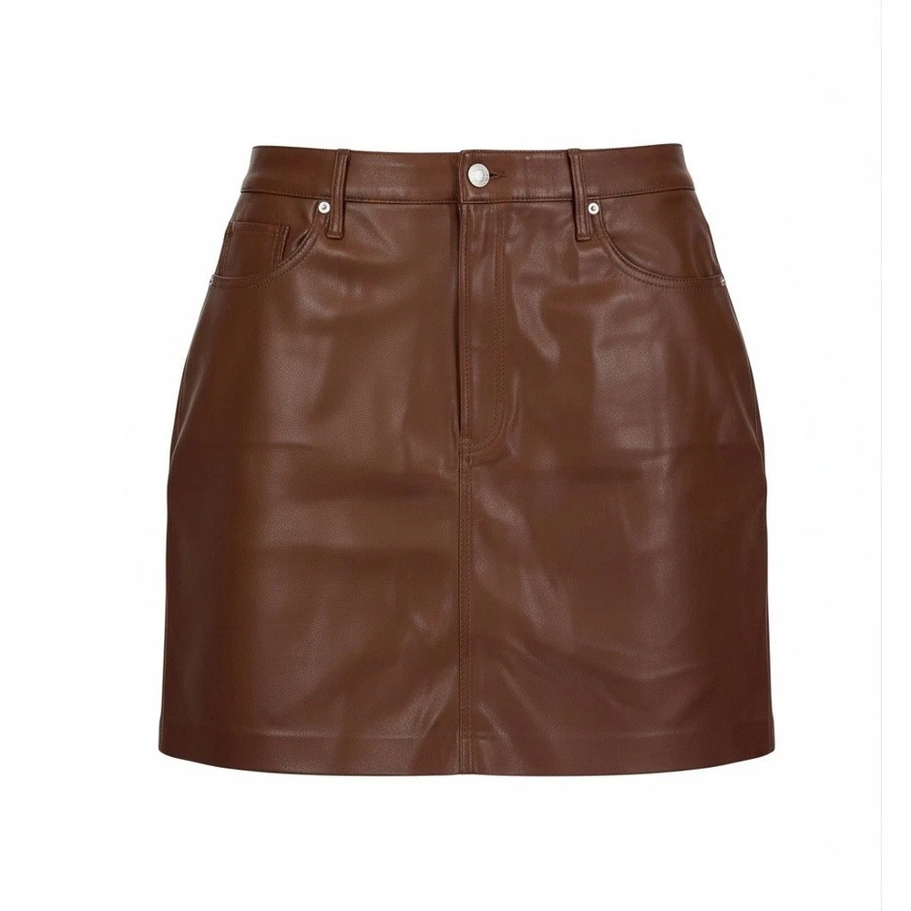 Express Size 14 Brown Faux Leather Mini Skirt Moto Edgy Chocolate Chic NWT